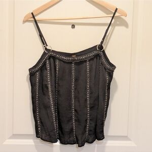 3/$30 Free People S Silver Ring Detail Black Beaded Camisole
